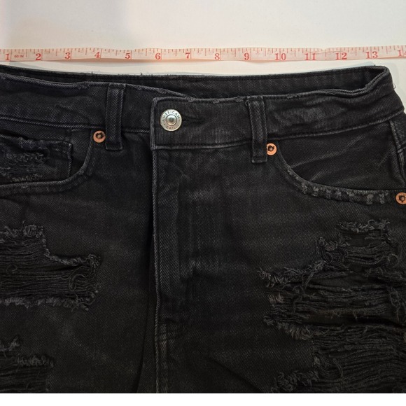 American Eagle Black Ripped Denim High Waisted Cutoff Shorts Size 2 - Picture 7 of 12